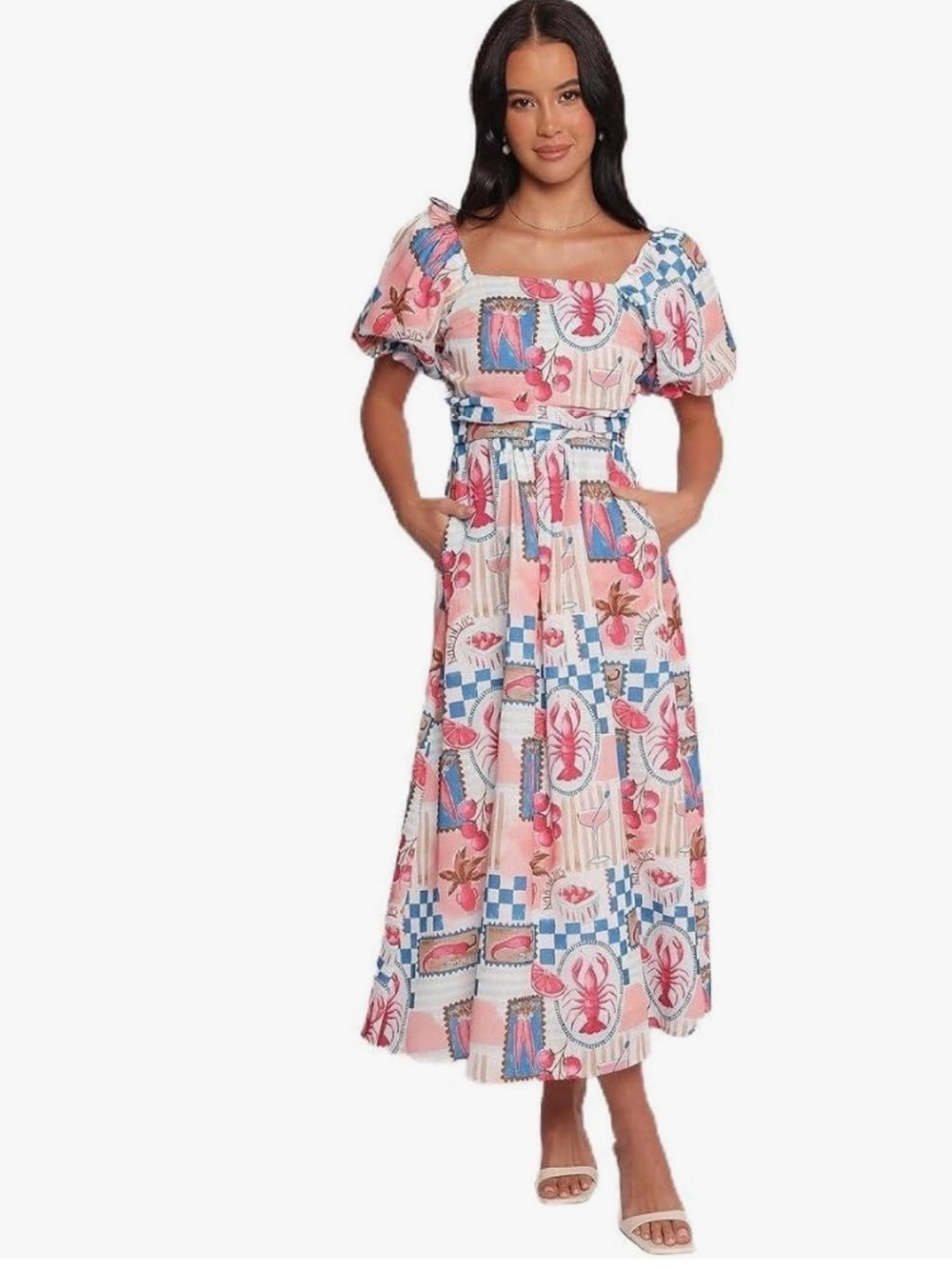 Petal & Pup Pink Blue Floral Check Midi Dress NWT